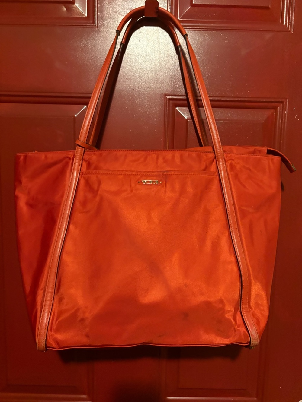 Tumi Bright Orange Nylon Tote with Top Handles